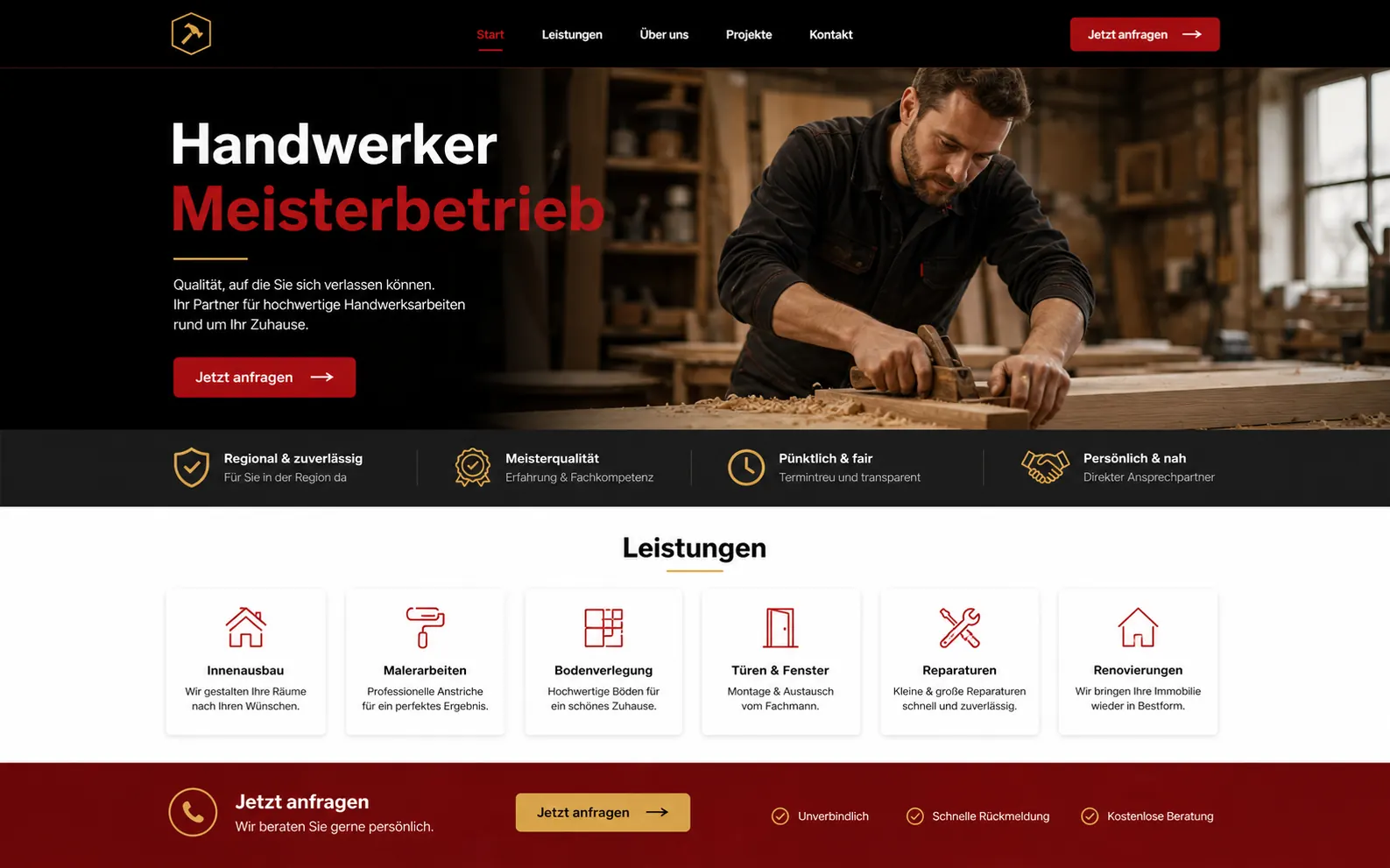 Handwerker Website Konzept