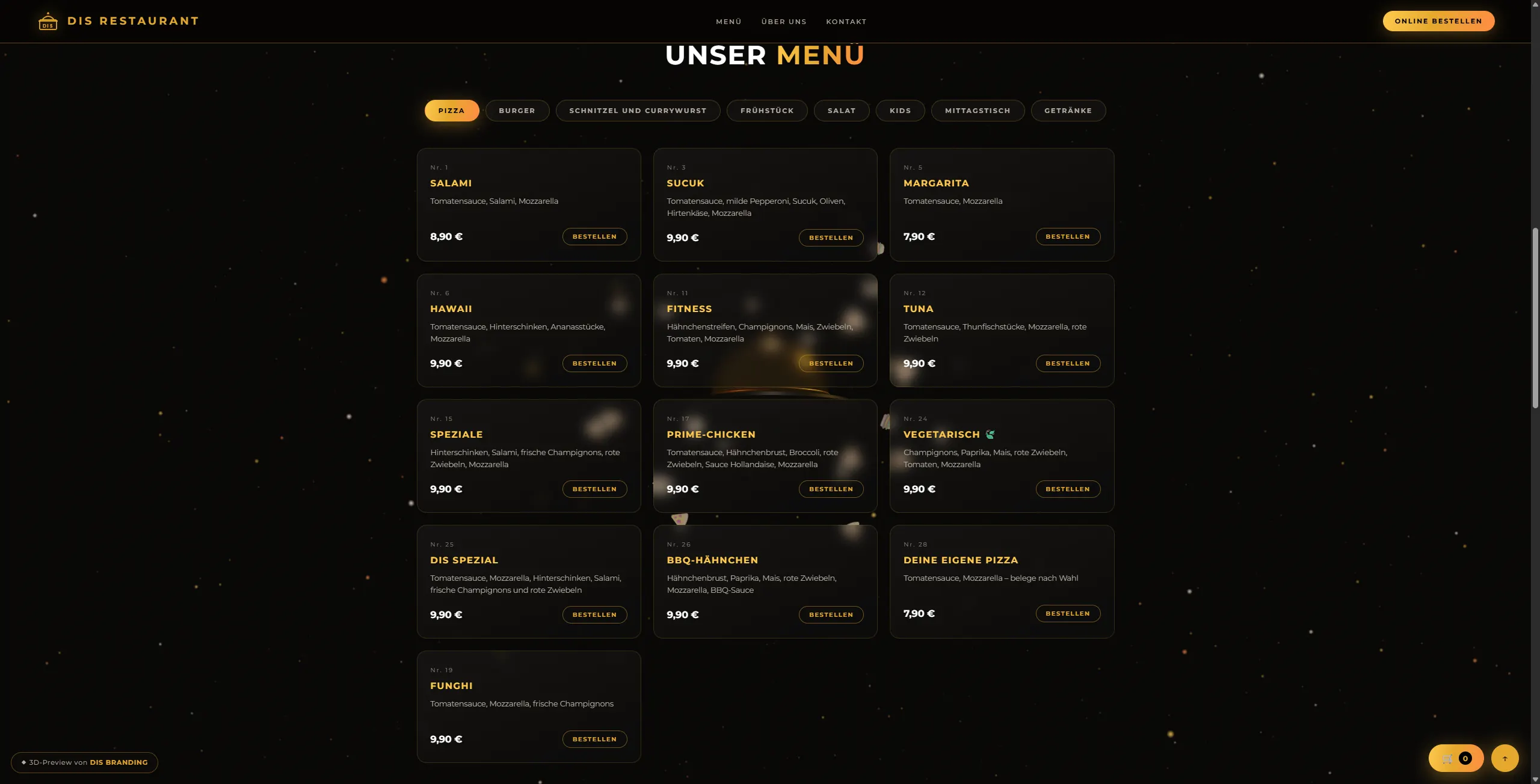 Restaurant Menü Website ohne Browserleiste